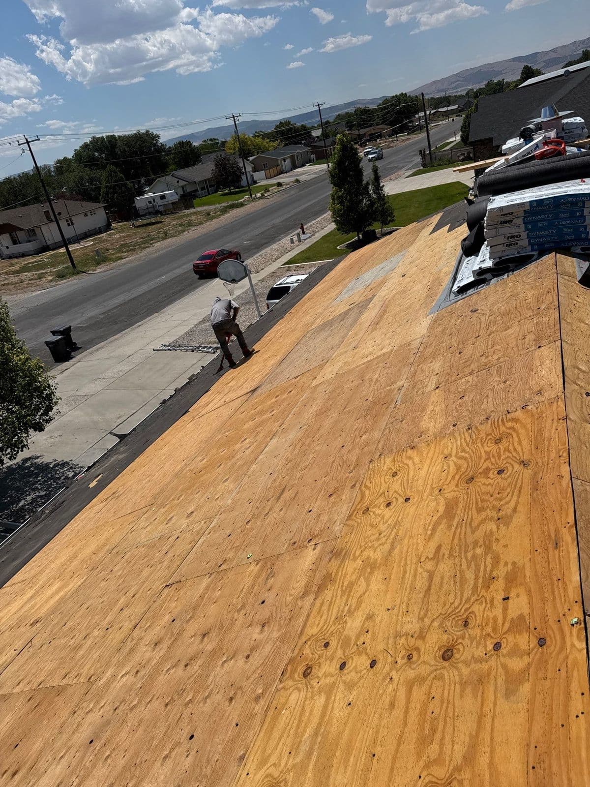 Bare roof decking after tear-off