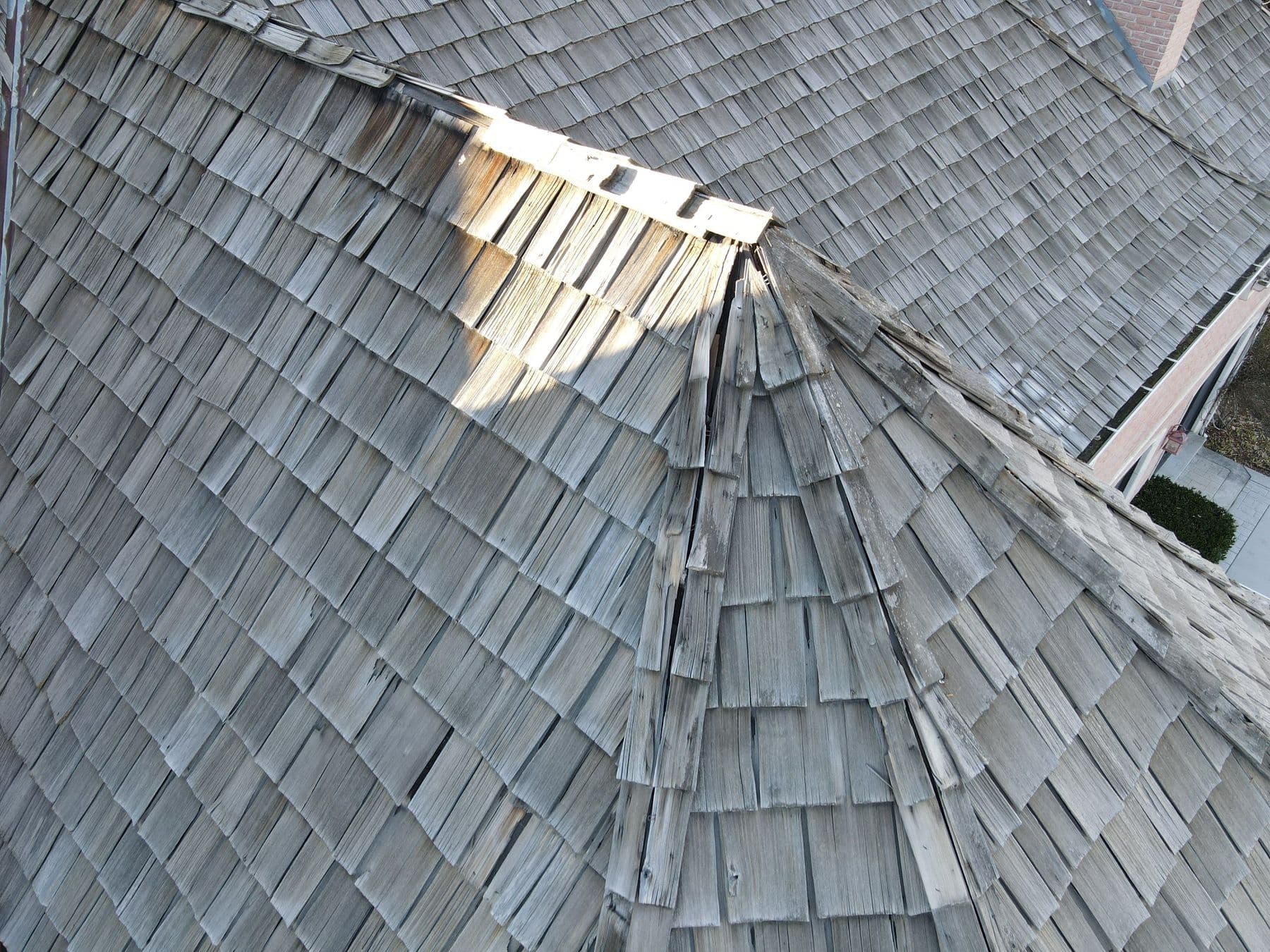A cedar hip cap split open where two hips meet